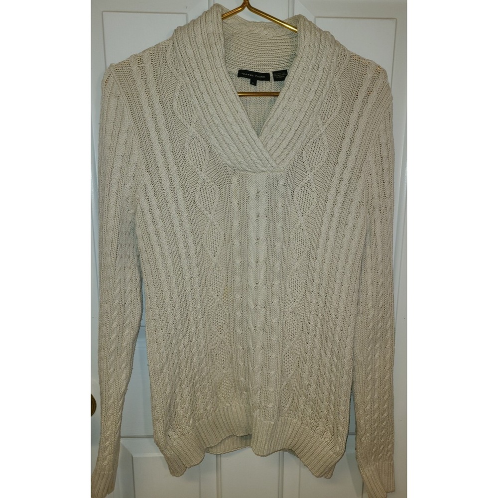 Jeanne Pierre Cable Knit Sweater‎ Women Size Lg Cream 100% Cotton Grannycore